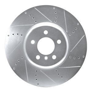 BMW 750I Brake Rotor (1) - Right Front - R1 Concepts - Drilled & Slotted - Silver - `09-`17